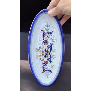 Beautiful Handpainted Ceramic Oblong Bread Plate Made in Italy